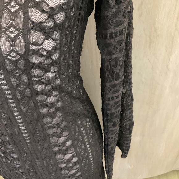 Cernei Y2K sheer long sleeve lace midi dress over lacy nude brown whimsigoth - Picture 9 of 13